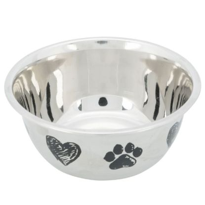 Trixie Edelstahlnapf mit Pfoten und Herzen - 0,5 l/ø 13 cm