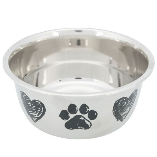 Trixie Edelstahlnapf mit Pfoten und Herzen - 1,0 l/ø 15 cm